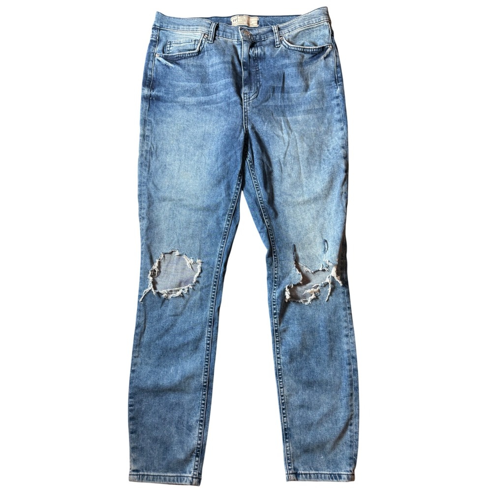 Free People Distressed Skinny Jeans Women 31 Blue Cotton Blend Boho Ripped Denim
